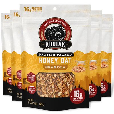 Kodiak Cakes Granola, Honey Oat, High Protein, 100 Whole Grains (Pack of 5 pouches)
