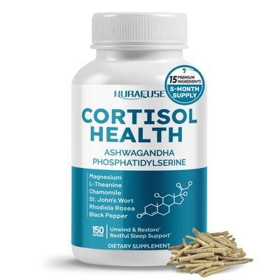 NURAFUSE CORTISOL Health Ashwagandha 15-in-1 Supplement with Magnesium Phosphatidylserine L-Theanine Chamomile Rhodiola Rosea Licorice Holy Basil - Made in The USA