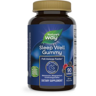 Nature s Way Sleep Well Gummies, Sleep Support for Adults, with Melatonin, Ashwagandha and Magnesium, Berry Flavored, 90 Gummies (Packaging May Vary)