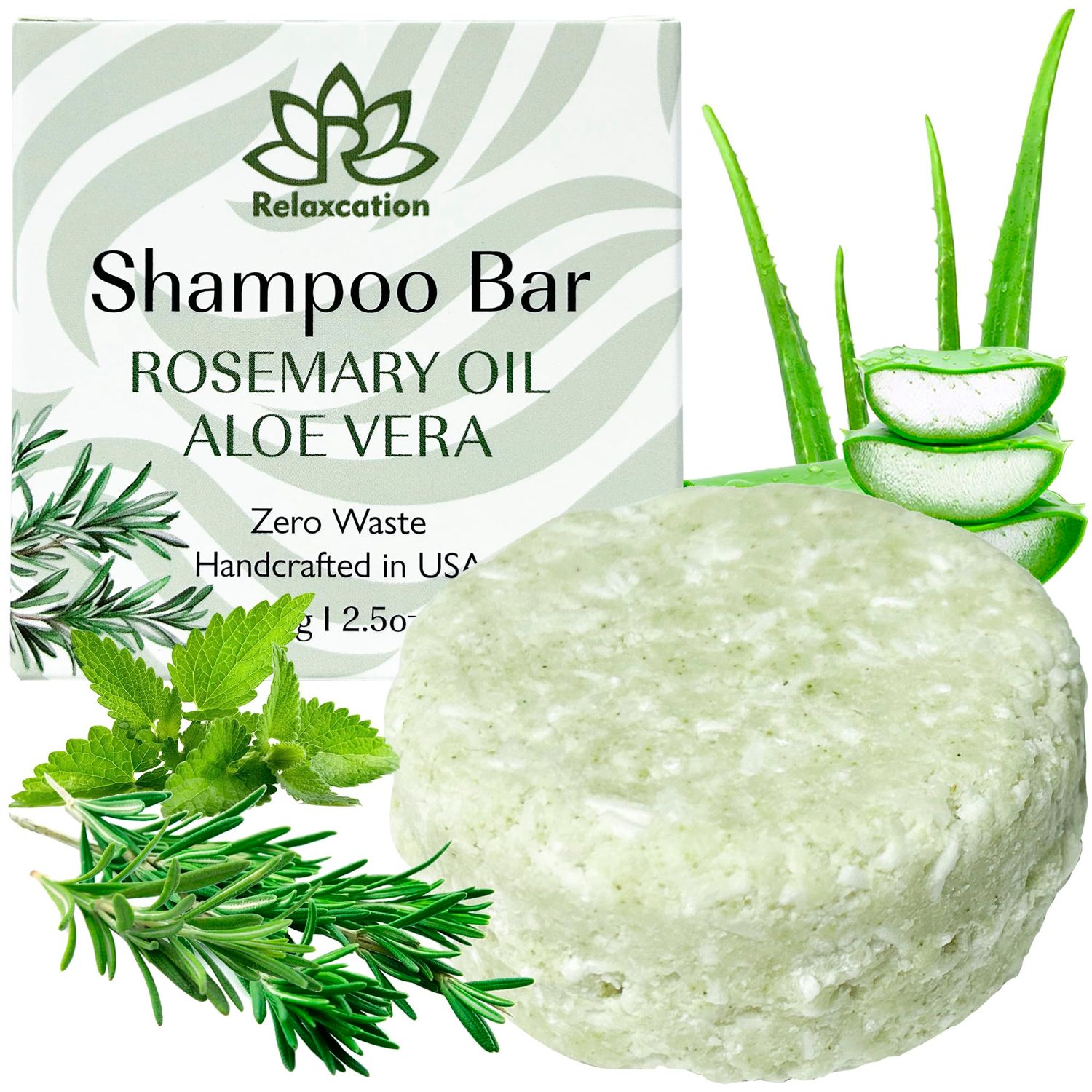 Organic Rosemary and Aloe Vera Solid Shampoo Bar for Hair Growth, Refreshing and Hydrating Herbal Shampoo with Rosemary, Peppermint, Castor Oil, Argan Oil, and Betaine USA (2.5 Ounce (Pack of 1))