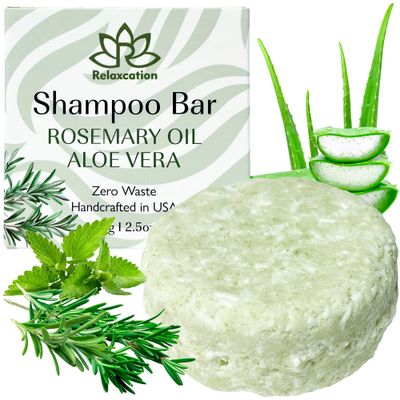 Organic Rosemary and Aloe Vera Solid Shampoo Bar for Hair Growth, Refreshing and Hydrating Herbal Shampoo with Rosemary, Peppermint, Castor Oil, Argan Oil, and Betaine USA (2.5 Ounce (Pack of 1))