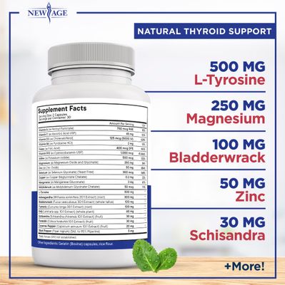 Thyroid Support Supplement for Women Men with Iodine, B12, Zinc, Selenium, Ashwagandha, Bladderwrack, Turmeric, Schisandra - Non-GMO, Vegetarian - 60 Count