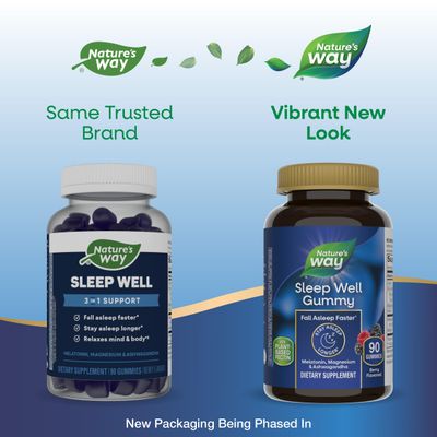 Nature s Way Sleep Well Gummies, Sleep Support for Adults, with Melatonin, Ashwagandha and Magnesium, Berry Flavored, 90 Gummies (Packaging May Vary)