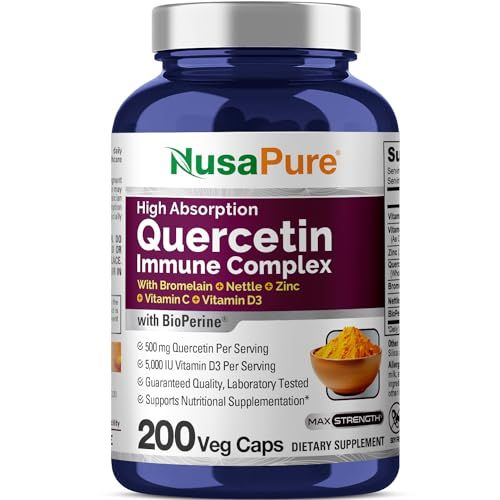 NusaPure Quercetin Complex: Bromelain, Vitamin C, Vitamin D3, Stinging Nettle, Zinc 200 Veggie Caps (Non-GMO, Bioperine)
