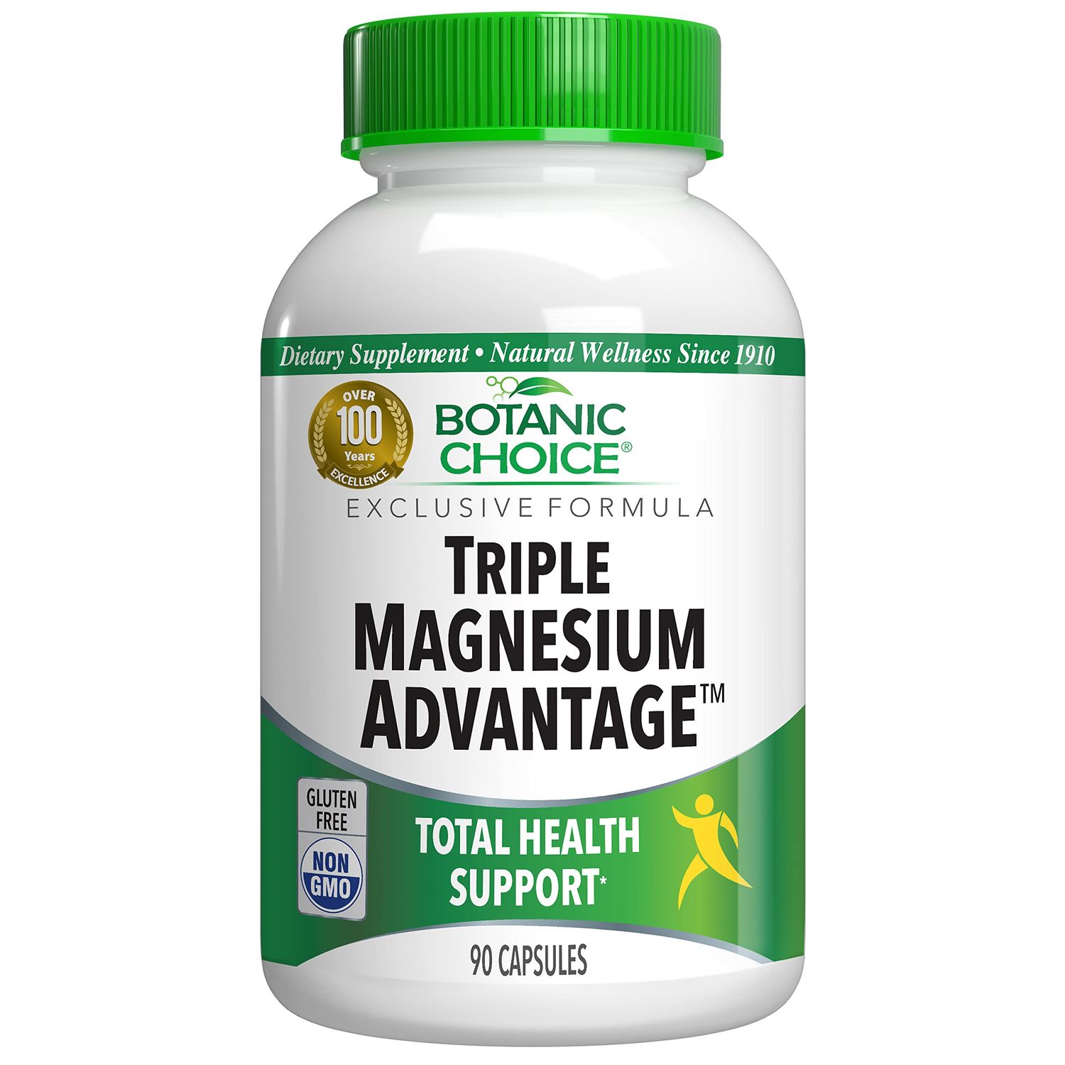 Botanic Choice Triple Magnesium Advantage - Magnesium Aspartate Citrate Lactate Complex Supplement for Nerve, Digestive, Muscular Heart Health for Men Women (90 Capsules)