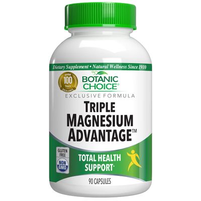 Botanic Choice Triple Magnesium Advantage - Magnesium Aspartate Citrate Lactate Complex Supplement for Nerve, Digestive, Muscular Heart Health for Men Women (90 Capsules)