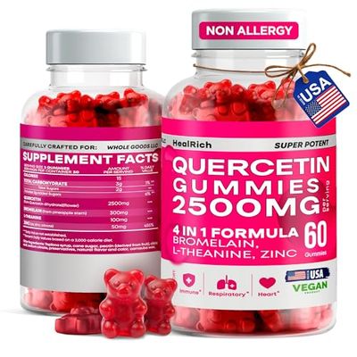 Quercetin Gummies - 2500MG Quercetin with Bromelain L-theanine Zinc - Pure Supplement for Immune System Lung and Allergy Support - Immunity Booster Vegan Supplements for Kids Adults - Made in USA
