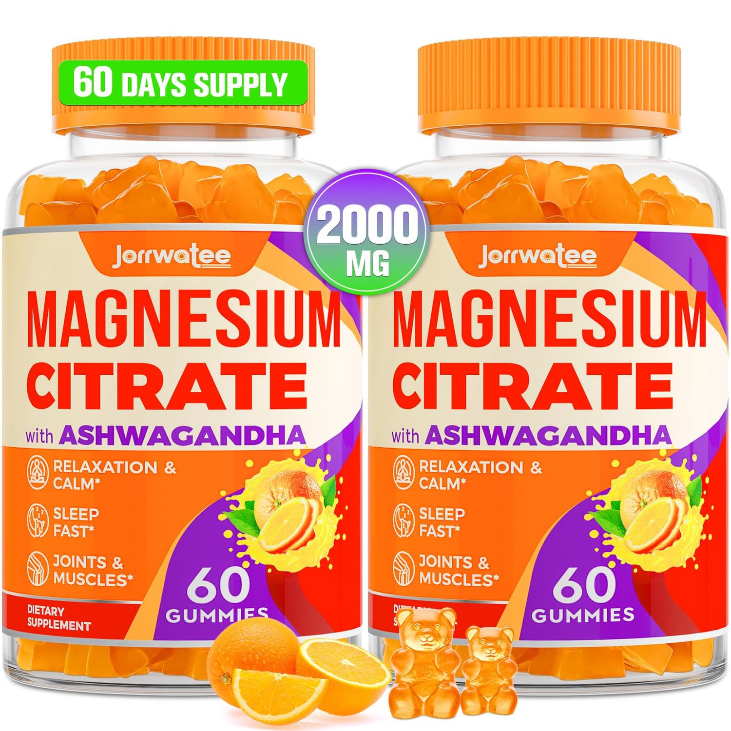 Magnesium Citrate Gummies - Magnesium Citrate with Ashwagandha L-Theanine, High Absorption Calm Gummies, Magnesium Gummy for Calm, Rest, Nerve, Muscle, 120 Counts