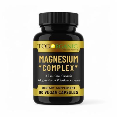 Todorganic Magnesium Citrate, Potassium Citrate and Lysine for Enhanced Leg Cramp Relief and Restful Sleep Vegan Potassium Magnesium Supplement 90 Capsules with High-Absorption