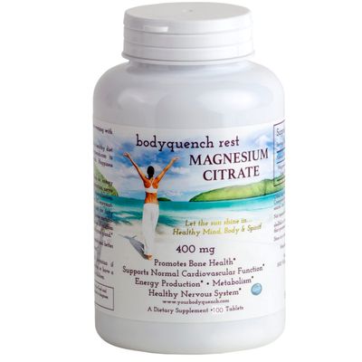 bodyquench Magnesium Citrate - High Potency - Supports Heart Healthy Nervous System Function, Relaxation Rest. Promotes Bone Health, 400 mg per Serving - High Absorption, 100 Tablets
