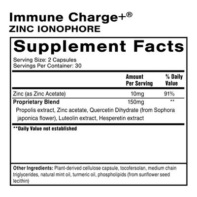 Quicksilver Scientific Immune Charge Zinc Ionophore - Zinc Supplement Complexed with Quercetin, Luteolin, Hesperetin Immune GI Support (60 Capsules)