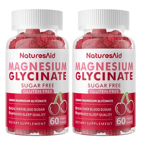 Magnesium Glycinate Gummies 1000mg - Sugar Free Magnesium Potassium Supplement with Vitamin D, B6, CoQ10 for Calm Mood Sleep Support - 120 Cherry Gummies -2 Pack