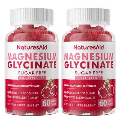 Magnesium Glycinate Gummies 1000mg - Sugar Free Magnesium Potassium Supplement with Vitamin D, B6, CoQ10 for Calm Mood Sleep Support - 120 Cherry Gummies -2 Pack