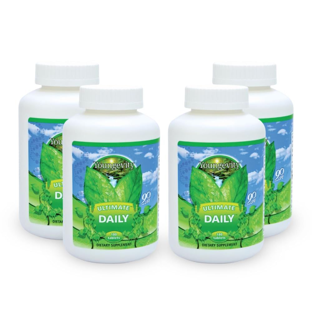 Youngevity Ultimate Daily Mega Multivitamin - 20 Vitamins and Minerals w CoQ10 - Vitamins A, C, D, E, Zinc, Folate, Selenium, Calcium, Chromium, and More - High Absorption 180 Tablets (Pack of 4)