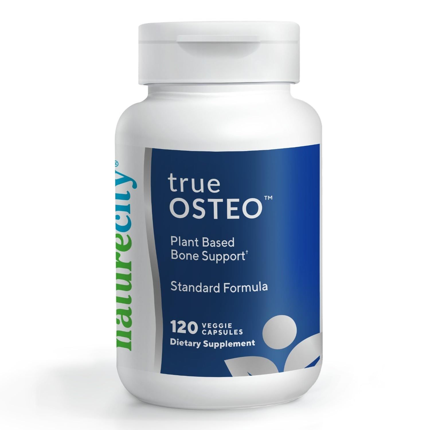 NatureCity True-Osteo Plant-Based Supplement for Bone Strength AlgaeCal Calcium Magnesium, Plant-Based Vitamin D3, Vitamin K2, Silicon Gentle on Stomach (120 Veggie Capsules)