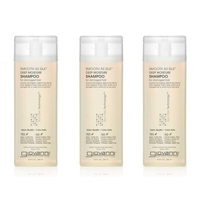GIOVANNI Eco Chic Smooth as Silk Deep Moisture Shampoo - Apple Aloe Extracts, Calms Frizz, Detangles, Wash Go, Lauryl Laureth Sulfate Free, Paraben Free, Color Safe - 8.5 oz (Pack of 3)
