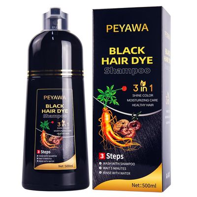 PEYAWA-Herbal 3-in-1 Hair Dye Shampoo for Gray Coverage - Black Color, 500ml for Men Women