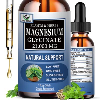 Magnesium Glycinate Drops 21000mg - Liquid Magnesium Supplement with L-Theanine Ashwagandha Lemon Balm Valerian Root Chamomile and Vitamin B6,C,D3 - Natural Stress Sleep Muscle Relax Liquid Drops