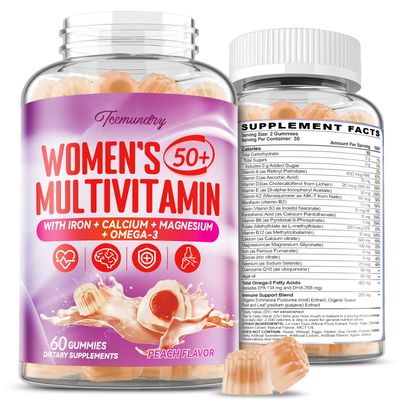 Multivitamin Gummies for Women 50 Plus - with Omega 3, Coenzyme Q10, Iron, Calcium, Zinc, Vitamin A, C, D3, E, K2, B Complex, Folate - Multi Vitamins Minerals for Energy, Immunity, Eye, Skin