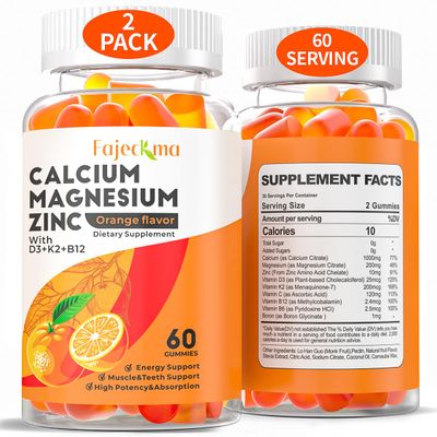 Calcium Magnesium Zinc Gummies for Adult: Organic 1000mg Calcium Citrate Magnesium Supplement with D3 B12 - Sugar Free High Absorption Supplement for Women Men (60 Count(Pack of 2))