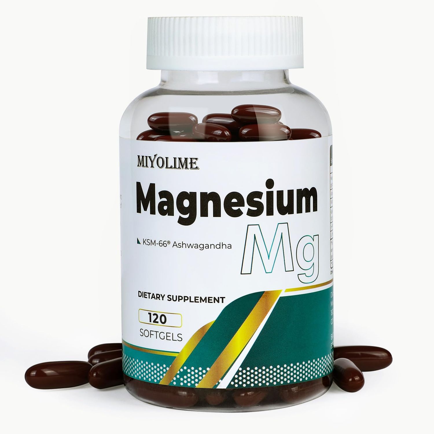 MIYOLIME Magnesium Glycinate 200mg Softgels Supplement, KSM-66 Ashwagandha 100mg 120 Vegan Capsules Magnesium Complex Supplement with Vitamin B6 D3 Superior Absorption Magnesium