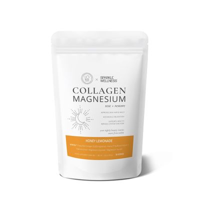 Collagen Magnesium Rest Restore (Honey Lemonade) 30 Serves VERISOL Bioactive Collagen Peptides, Magnesium Glycinate Taurate Salts Lauren Roxburgh Rest Restore Calming Beauty Routine