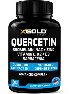 X Gold Health Quercetin Complex XGold Defense Blend: Immune Support with 10:1 Quercetin Extract, Bromelain, NAC, Zinc, Vitamin C, K2 D3, Elderberry, Turmeric, Ginger, and More