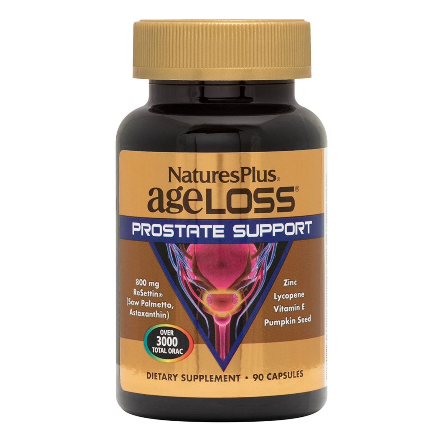 Natures Plus AgeLoss Prostate Support - 90 Capsules - with Zinc, Lycopene, Vitamin E, Pumpkin Seed Saw Palmetto - Vegetarian, Gluten Free - 30 Servings