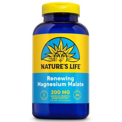 Nature&#39;s Life Renewing Magnesium Malate 200 mg - One Per Day - Muscle, Heart, Nerve Health, and Bone Support - Maximum Absorption - Lab Verified - 60-Day Guarantee - 250 Servings, 250 Tablets