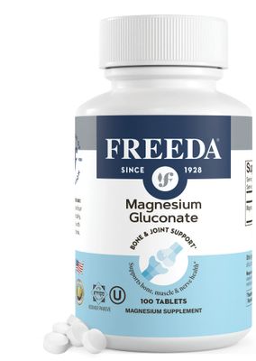 Freeda Magnesium Gluconate - Kosher Vegan Magnesium Supplement for Men Women - Leg Muscle Cramp and Spasm Relief - Natural Muscle Relaxer - Magnesio Vitamins and Supplements (100 Tablets)