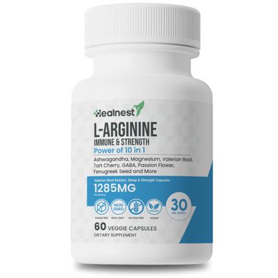 L-Arginine Capsules - 1285MG Blend of Ashwagandha, L-Theanine, Magnesium, GABA, Zinc Tart Cherry - Muscle Recovery, Sleep Mood Support - Non-GMO, Gluten-Free, 60 Veggie Capsules For Men And Women