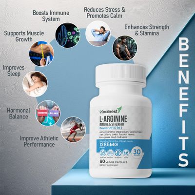 L-Arginine Capsules - 1285MG Blend of Ashwagandha, L-Theanine, Magnesium, GABA, Zinc Tart Cherry - Muscle Recovery, Sleep Mood Support - Non-GMO, Gluten-Free, 60 Veggie Capsules For Men And Women