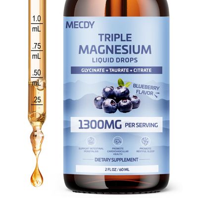 1300MG Magnesium Glycinate Liquid, with Magnesium Taurate Magnesium Citrate, Magnesium Oil with Vitamin B6, Omega 3 - Promote Absorption Sleep, Triple Magnesium, Blueberry Flavour, 2FL.OZ