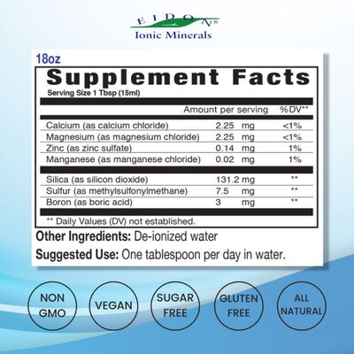 Eidon Ionic Minerals Bone Support Liquid Supplement - Ionic Trace Mineral Drops to add to Water for Bone Health, Calcium, Magnesium, Zinc, Manganese, Silica, Sulfur, Boron, Bioavailable - 18 oz