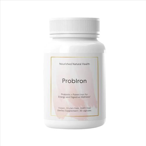 Nourished Natural Health ProbIron - Women&#39;s Probiotic Iron Supplement Boosted with Vitamin C and Copper - Vegan Formula for Energy and Digestive Wellness - 30 Capsules