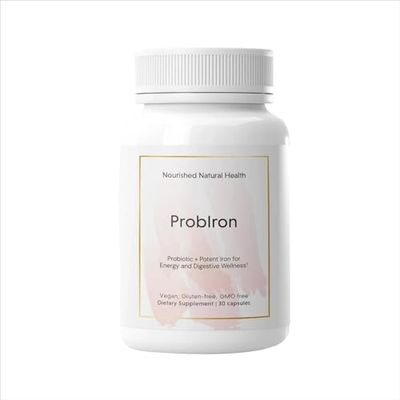 Nourished Natural Health ProbIron - Women&#39;s Probiotic Iron Supplement Boosted with Vitamin C and Copper - Vegan Formula for Energy and Digestive Wellness - 30 Capsules