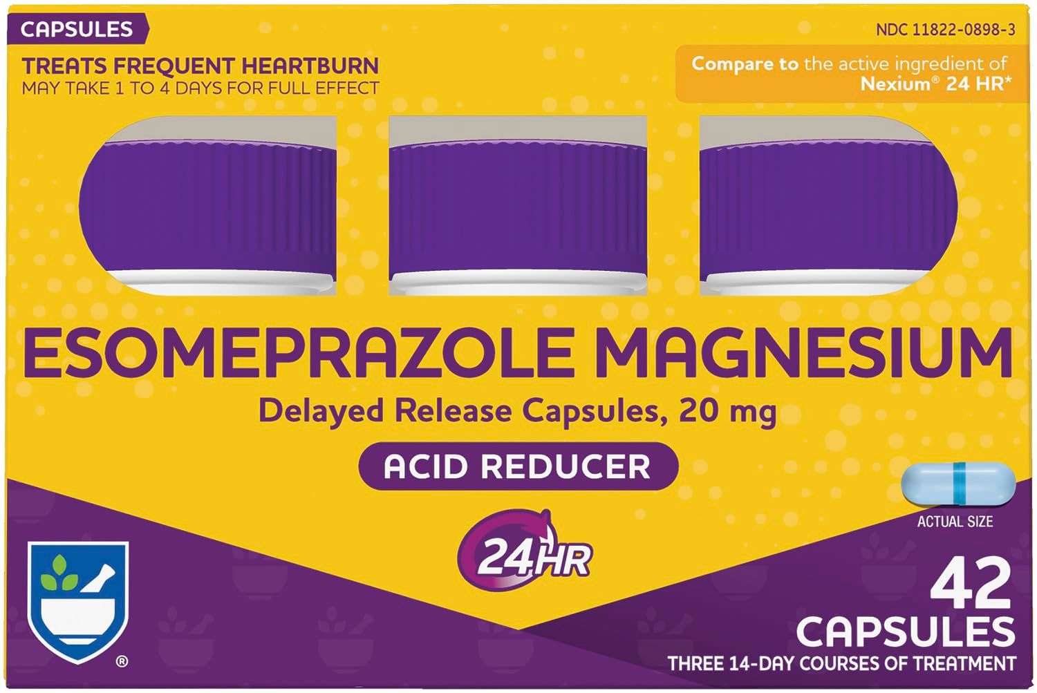 Rite Aid Acid Reducer Esomeprazole Magnesium, 20 mg - 14 Capsules, 3 Pack, 42 Count Total Heartburn Relief