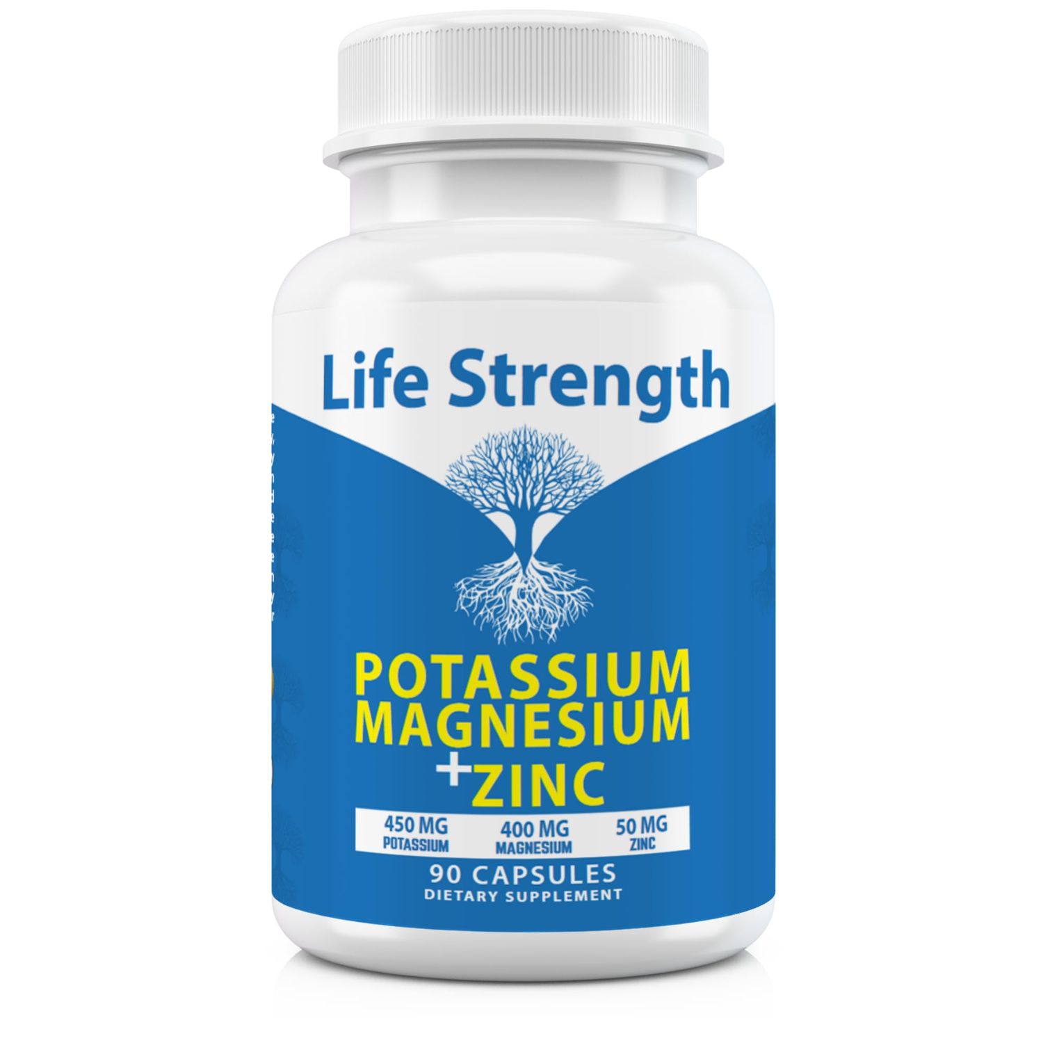 Life Strength Magnesium Potassium Supplements Zinc 90 Capsules for Vascular Health - High Absorption Vegan, Natural ingredients Supplement for Leg Cramps and Sleep