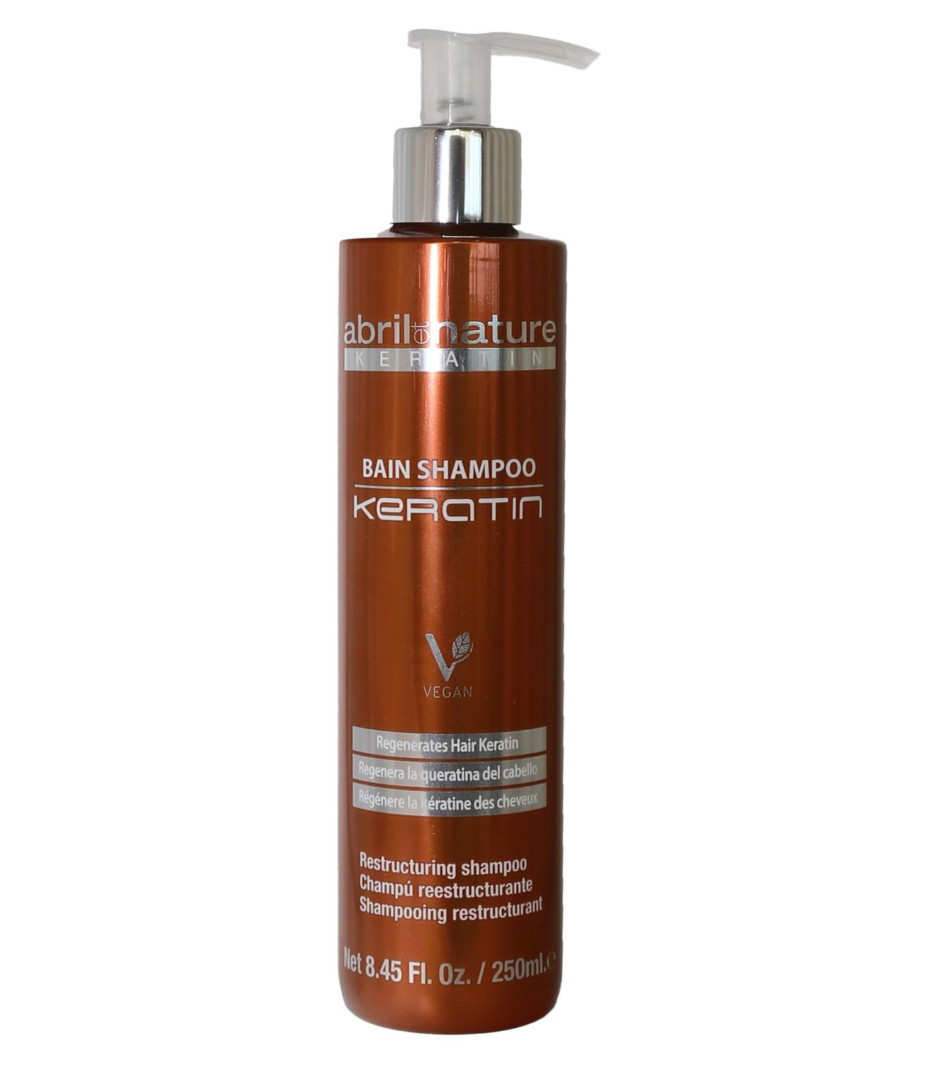 abril et nature - Professional Hairdressing Shampoo Keratin - Repairs and Restructures - For Dull Natural Hair - Ultra-Fast Action - Strengthening Treatment with Keratin - 250 ml