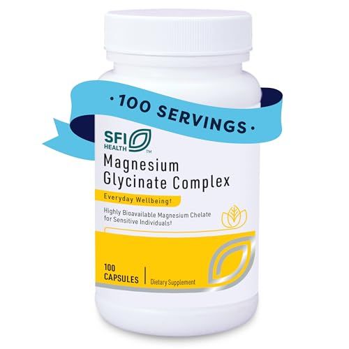 Klaire Labs Magnesium Glycinate Complex - Chelated Magnesium Blend for Optimal Absorption - Supports Healthy Bones, Muscles Energy Levels - Gentle on Digestion (100 Capsules)