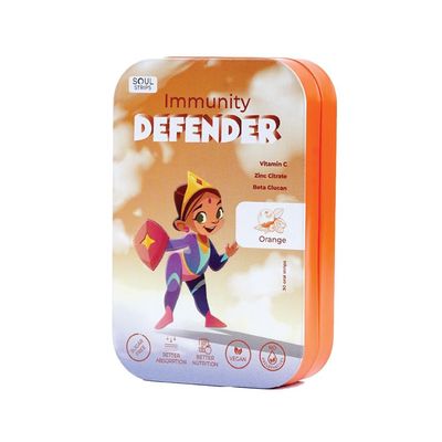 Soul Strips Immunity Defender -Sugar-Free Vitamin C Zinc with Beta Glucan-Helps Fight Common Infections-Immune Support Strips for Children-Orange Flavor, Zero Sugar-30 Strips Pack