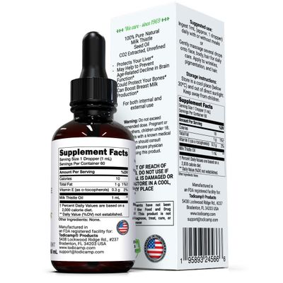 TODICAMP CO2 Extracted Milk Thistle Seed Oil - 100 Potent Liver Support Milk Thistle Oil - Rich in Silymarin, Zinc, Omegas, Tocopherols (2 Fl Oz (Pack of 1), Milk Thistle Extract)