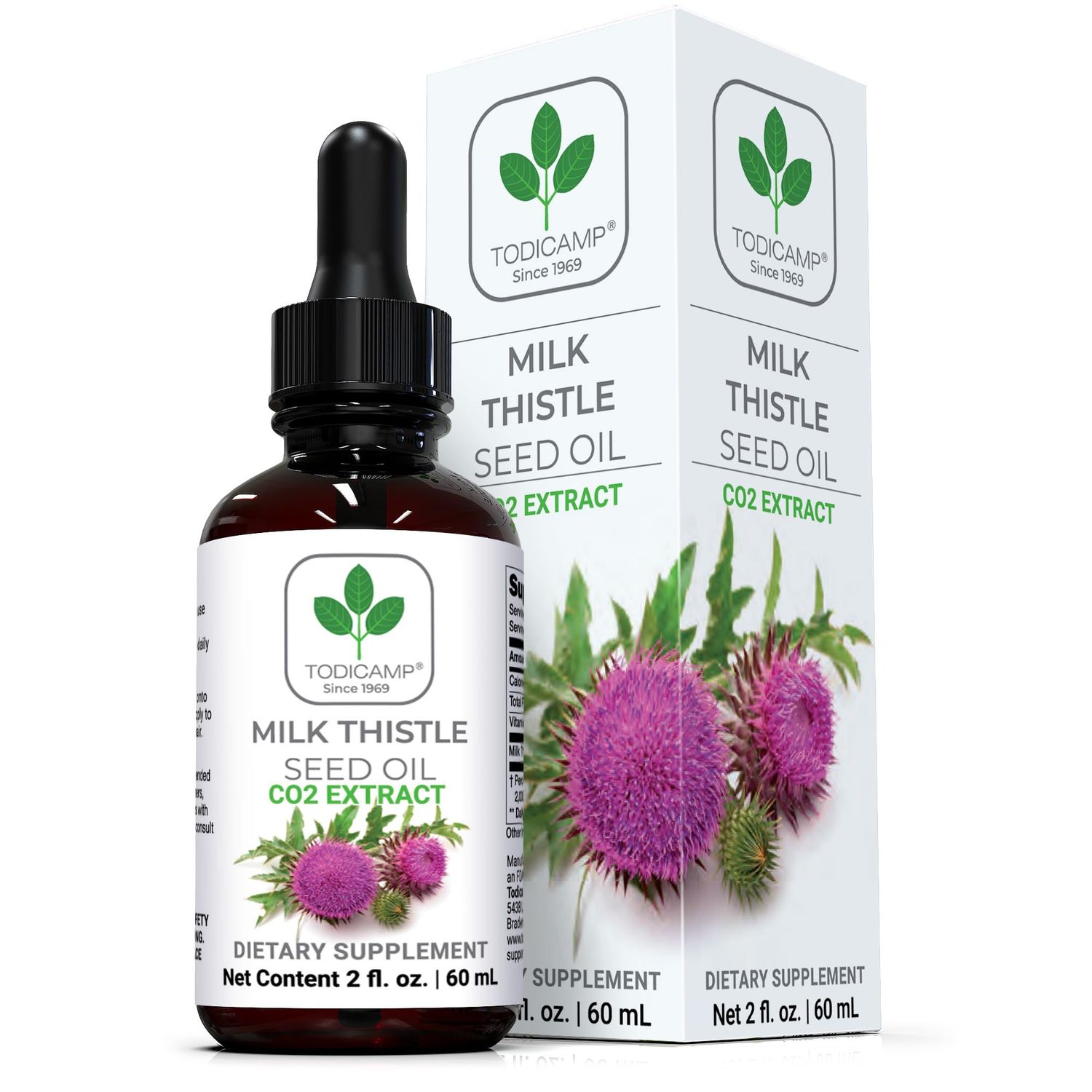 TODICAMP CO2 Extracted Milk Thistle Seed Oil - 100 Potent Liver Support Milk Thistle Oil - Rich in Silymarin, Zinc, Omegas, Tocopherols (2 Fl Oz (Pack of 1), Milk Thistle Extract)