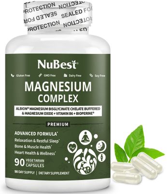 Magnesium Glycinate Chelate Complex with Albion Magnesium Bisglycinate Chelate, Magnesium Oxide, Vitamin B6 BioPerine for Bone, Muscle, Natural Sleep, Nerve Function, Brain Booster - 90 Days Supply