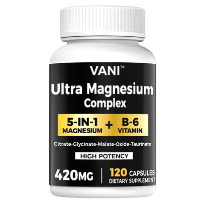 VANI 4 Month Supply-Magnesium Complex 5-in-1 B6 Vitamin Supplement (420 mg) - High Absorption, 120 Capsules