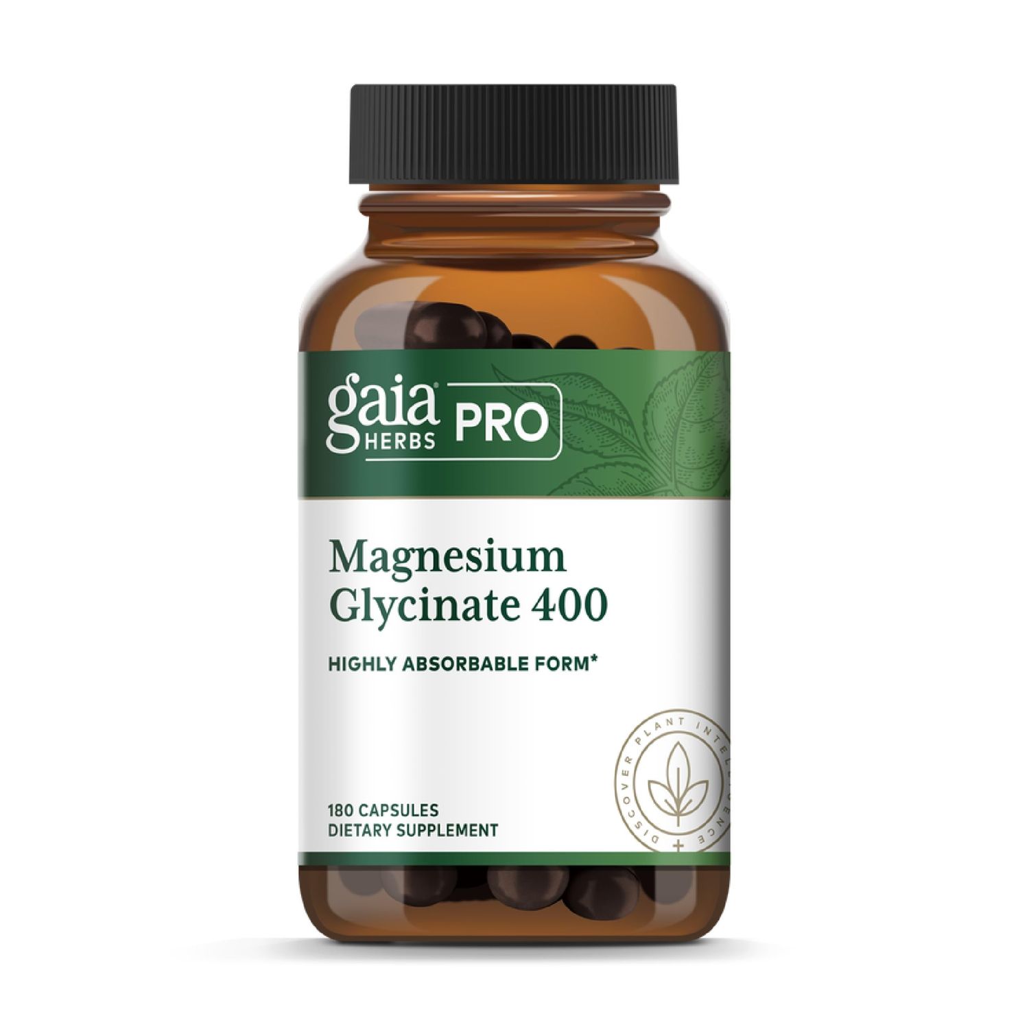 Gaia Herbs PRO Magnesium Glycinate 400mg - Highly Absorbable Supplement Supports Relaxation - Energy Support Supplement with Magnesium Glycinate - Vegan, Gluten-Free - 180 Capsules (60 Servings)