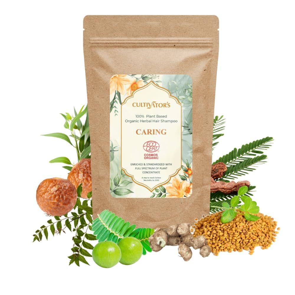 Cultivator&#39;s Certified Organic Shampoo for Frizz-Free Hair - Amla, Reetha, Shikakai Methi Dana Powder with 100 Natural Indian Herbs for Hair Care - 8.81Oz
