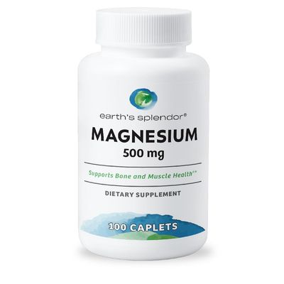 Earth&#39;s Splendor Bone Muscle Dietary Magnesium Supplement for Men Women, No Artificial Preservative or Flavor, Supports Bone Muscle Health, Wheat Free (500mg, 100 Caplets)