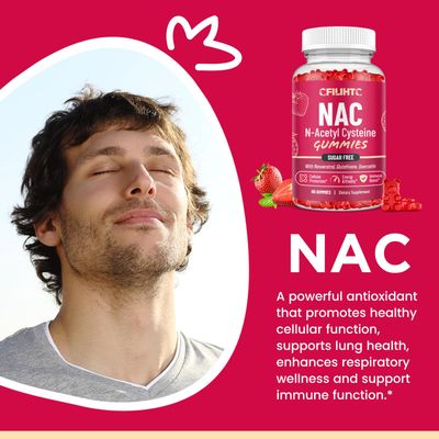CFILIHTC NAC Gummies 600mg, N Acetyl Cysteine Supplement with Glutathione, Resveratrol, Magnesium, CoQ10, NAC Chewable for Antioxidants Immune Support, Strawberry Flavor 60 Gummies