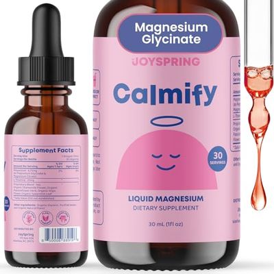 JoySpring Magnesium Citrate Glycinate Liquid for Kids - Sugar Gluten-Free Supplement with L-Theanine Chamomile - Supports Kids Teens (1 fl oz, 30 Servings)